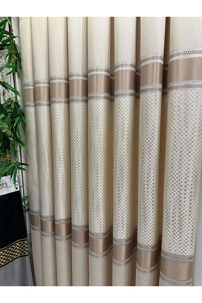 NİVEMESHOME Nivemeshome V-101 Cream Mosaic - 1/3 Close Pleated Background Curtain APM