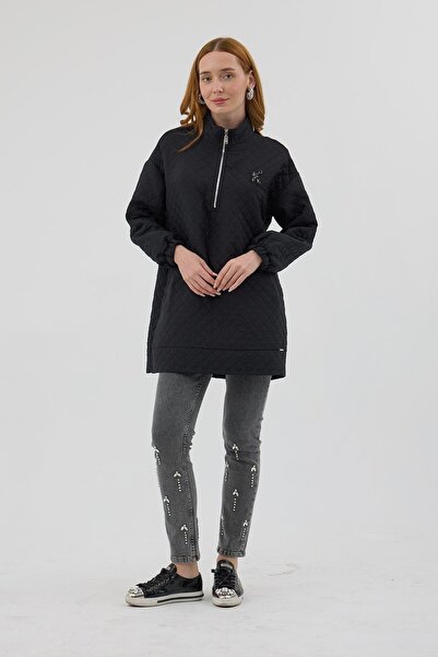 Genel Markalar Dik Yaka Kapitone Tunik - Siyah