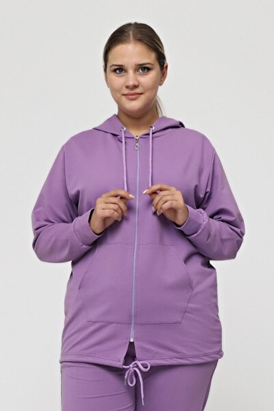 tarzımsüper Γυναικεία κουκούλα με φερμουάρ, μοντέλο 2 τσέπες, μακρύ λιλά αθλητικό & casual φούτερ μωβ
