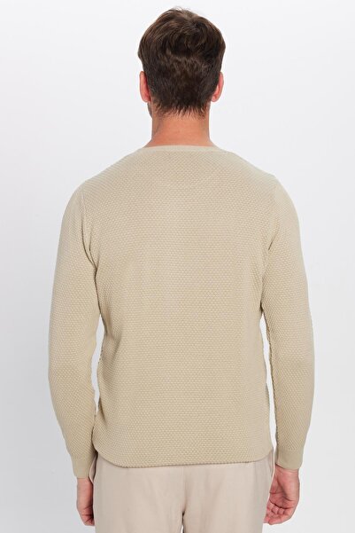 Tudors Men's Slim Fit Slim Fit Crew Neck Honeycomb Print Stone Knitwear Sweater