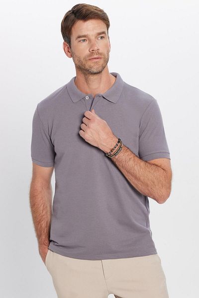 Tudors Men's Gray Polo Collar Slim Fit Cotton T-Shirt - Soft Texture, Breathable, Non-Curling Collar