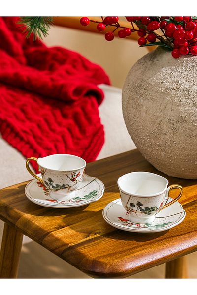 LC Waikiki White Printed 2-Person Porcelain Coffee Cup Set 90 ml