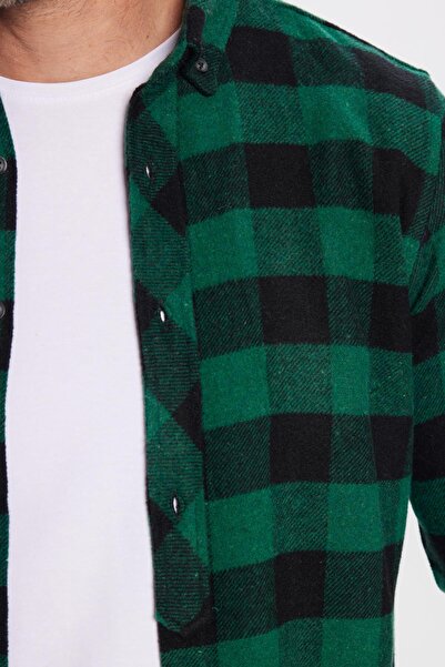 Tudors Erkek Slim Fit Dar Kesim Oduncu Düğmeli Yaka Kareli Kışlık Gömlek