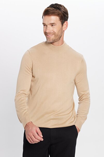 Tudors Erkek Slim Fit Dar Kesim Yarım Balıkçı Yaka Düz Taş Triko Kazak