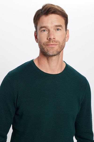 Tudors Herren-Strickpullover mit Standard-Passform, normaler Passform und Rundhalsausschnitt, Wabenmuster, grün