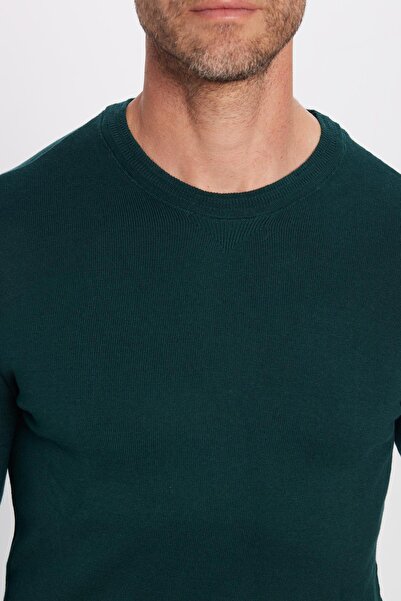 Tudors Erkek Standart Fit Normal Kesim Bisiklet Yaka Yeşil Triko Kazak