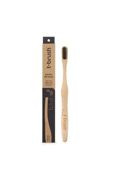 TBRUSH Natural Bamboo Vegan Toothbrush - Black Color - Medium Hard (Medium) - Plastic Free