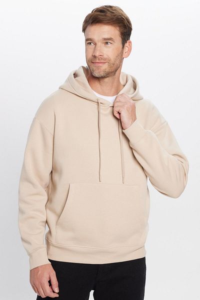 Tudors Unisex Oversize φαρδιά κομμένη βαμβακερή υφή, βασική φούτερ με μπεζ κουκούλα με φλις μέσα