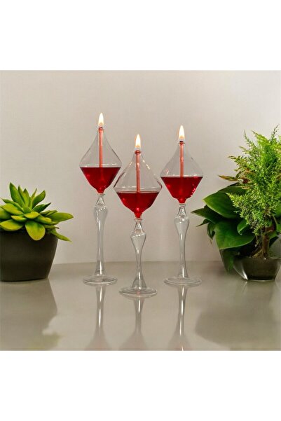 Moonlight Glass Elmas Cam Kandil Seti (3 ADET CAM KANDİL - 200 ML KANDİL YAĞI...