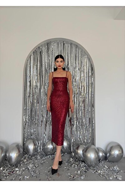 conconmoda Askılı Kalem Payet Elbise