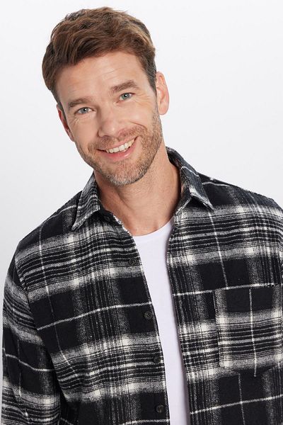 Tudors Мъжка карирана зимна риза с класически крой Lumberjack с един джоб