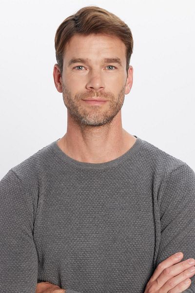 Tudors Men's Slim Fit Slim Fit Crew Neck Honeycomb Pattern Gray Knitwear Sweater