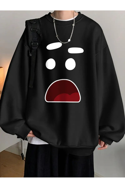 Genel Markalar Baskılı Uzun Kollu Rahat Bisiklet Yaka Sweatshirt,