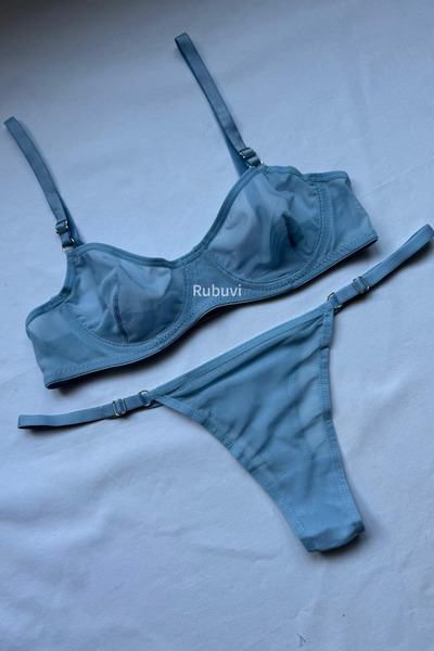 Rubuvi Lora Women - Set de sutien din tul și zestre Baby Blue, fără cupe și sârmă
