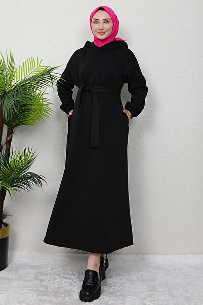 GİZ AGİYİM Μαύρο φόρεμα με επένδυση fleece τσέπες