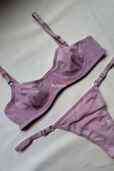 Rubuvi Lora Women's Lilac Capless Underwire Tulle Bralet Dowry Underwear Bra Set Lingerie Set
