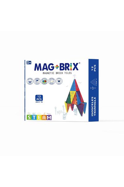 Magblox Set magnetic Magbrix 12 piese triunghi isoscel - compatibil cu caramizi de constructie tip Lego