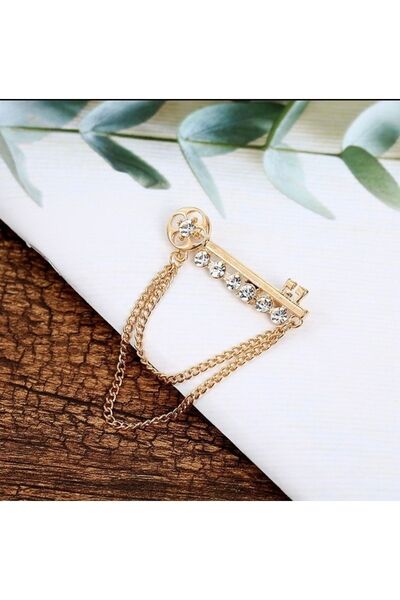 model aksesuar Anahtar Zincirli Taşlı Gold Broş