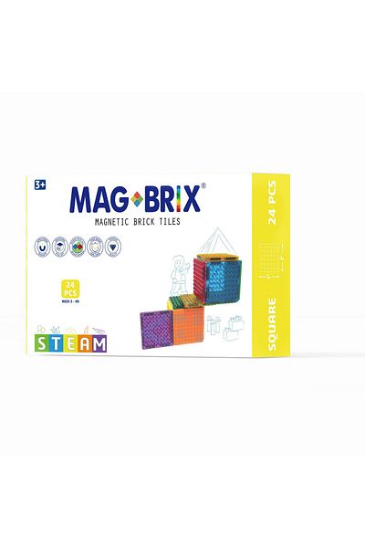 Magblox Set magnetic Magbrix 24 piese patrate - compatibil cu caramizi de constructie tip Lego