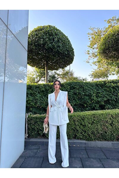 Bella Breeze Kadın Oversize Bağlamalı Tasarım Yelek Pantolon Takım Elbise