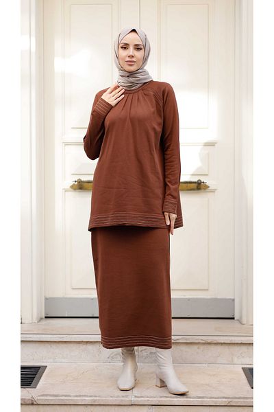 Pamuk Butik Γυναικείο Σετ Πλεκτό Mercerized Πλισέ Διπλό