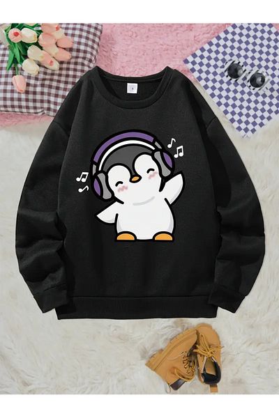 Pink Sky Printed Long Sleeve Comfortable Crew Neck Sweatshirt, Fall/Winter