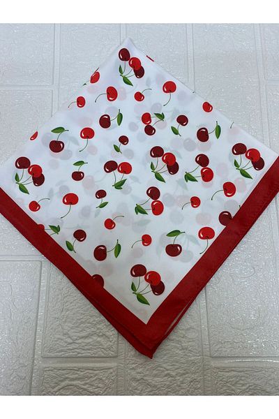 sema aksesuar Women's Cherry Pattern Scarf Burgundy White Red Color - Teacher's Day Gift - Gift