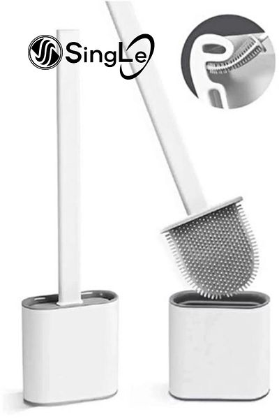 Single White Color Silicone Toilet Brush / Bendable Practical Silicone WC Toilet Bowl Brush