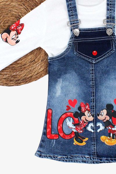 dinamik çocuk 1-5 ani Elsa Frozen și Minnie Mickey, blugi pentru fete cu imprimeu Gilet și Badi, costum sezonier cu bretele din 2 piese