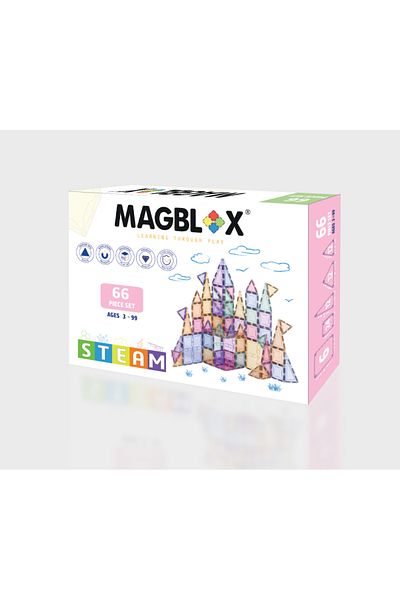 Magblox Set magnetic Magblox - 66 piese magnetice de constructie PASTEL transparente