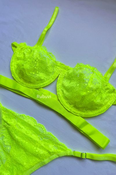 Rubuvi Set de lenjerie intima pentru femei Victoria, cu sârmă verde, cu sârmă, din tul, cu sârmă