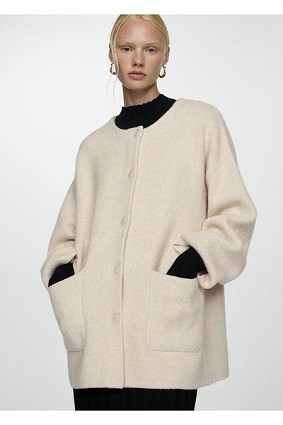 MANGO Woman Knitwear Overcoat with Removable Scarf