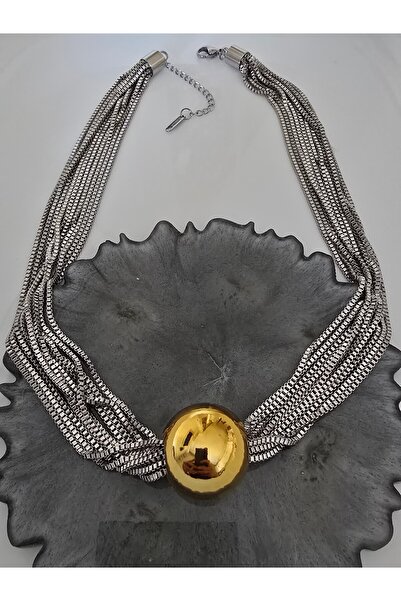 Vanessa Jewelry Çoklu Zincir ve Yuvarlak uç detay Kalın görünüm Çelik Kolye