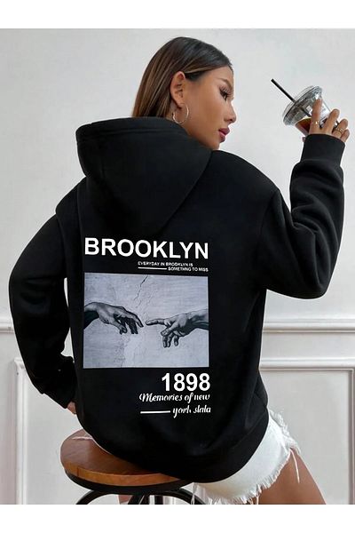 yueswear Тематичен черен суичър унисекс Brooklyn El 1898