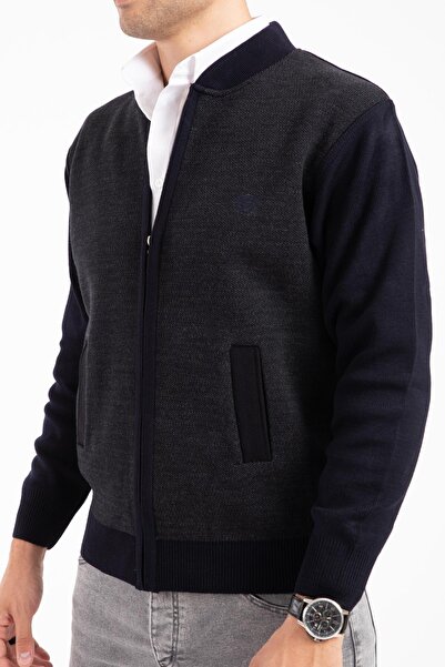 Mutlu City Чоловічий трикотажний светр середнього віку та старше з акриловою застібкою-блискавкою для зими 2062-синій