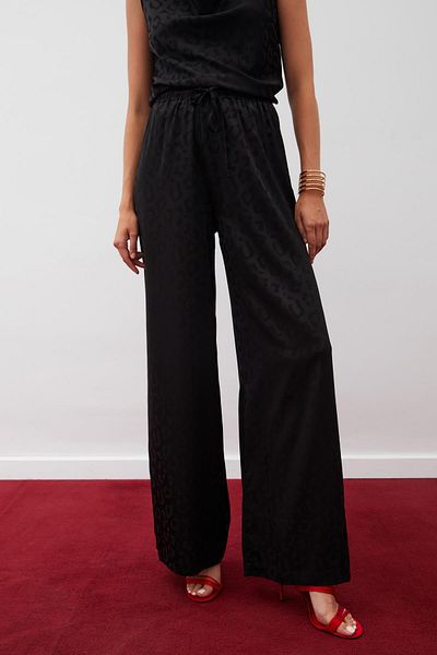Sateen Pantaloni negri cu talie elastică
