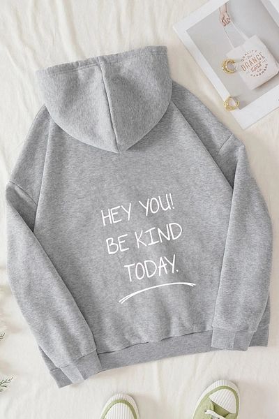 mw memowear Unisex Hey You Printed Grey φούτερ