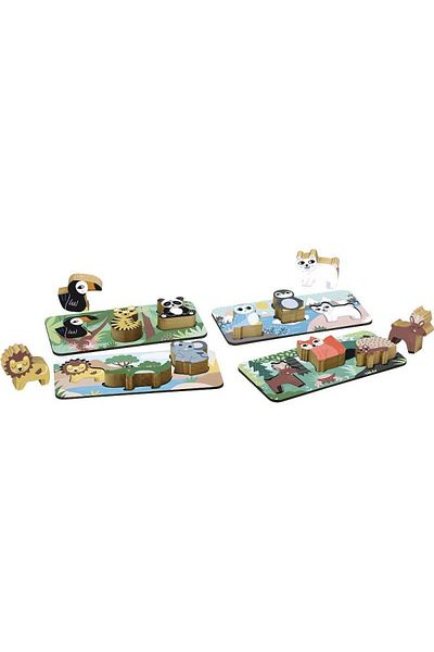 Vilac 5 in 1 wooden game set for children - Wild animal theme