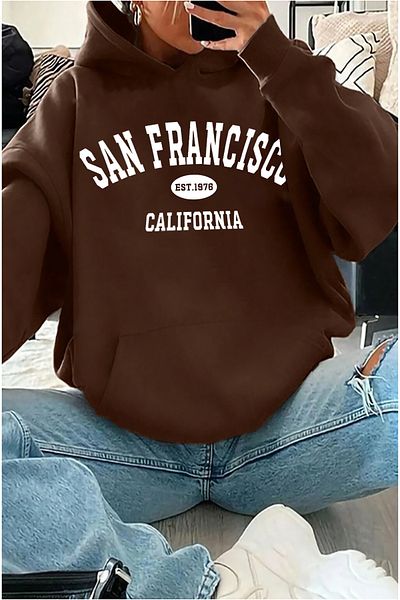 memowear Унисекс кафяв суичър с щампа San Fransisco