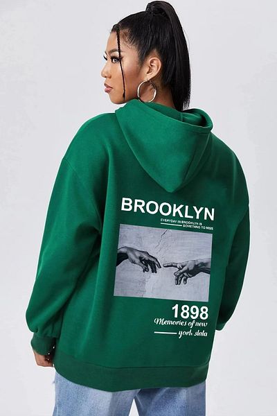 memowear Тематичен зелен суичър Brooklyn Hand 1898 унисекс