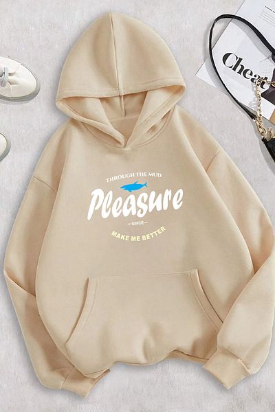 mw memowear Unisex PLEASUR -Slim- Μπεζ φούτερ με στάμπα