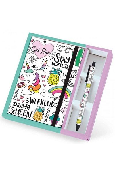 ITOTAL Gift set with A5 notebook and erasable pen, with unicorn design