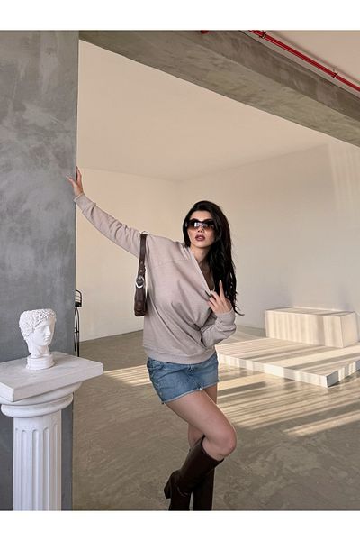 Gezen Çorap Φούτερ Unisex 3 τεμαχίων Καφέ Μαύρο Μπεζ Crew Neck Oversize