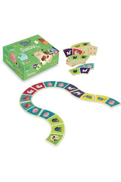 Vilac Set din lemn cu piese Domino cu ilustratii de la Ferma