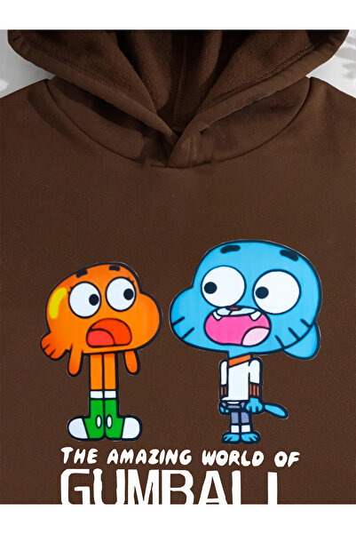 mw memowear Унисекс кафяв суитшърт с щампа Gumball и Darwin