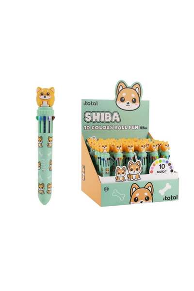 ITOTAL Pix cu bilă multicolor cu mecanism retractabil, 10 culori, design shiba
