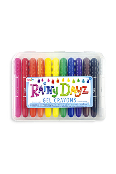 Ooly Creioane cu gel pentru geam si sticla, Rainy Dayz, set 12 culori lavabile