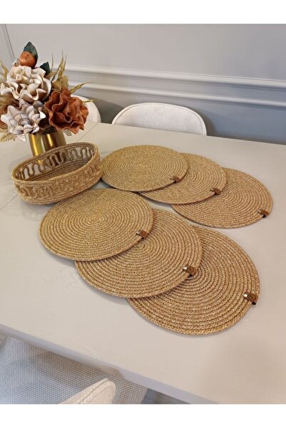 ADES HOME DESİGN Jüt,Amerikan Servisi, 6 Supla, 1  Ekmek Sepeti, Tabak Altlığı, Supla Takımı, Modern Lux Sunum,