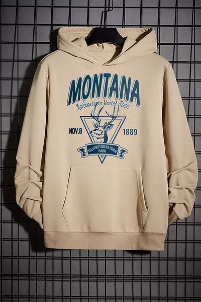 mw memowear Unisex Montana NO: 9 εμπριμέ μπεζ φούτερ