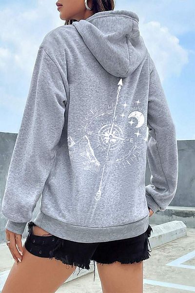 ciwi&life Unisex Λεπτομερής Πυξίδα με στάμπα γκρι φούτερ